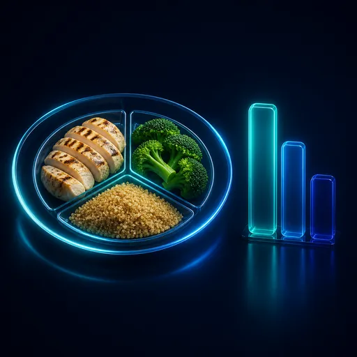 A plate of food with a soft data outline over each item