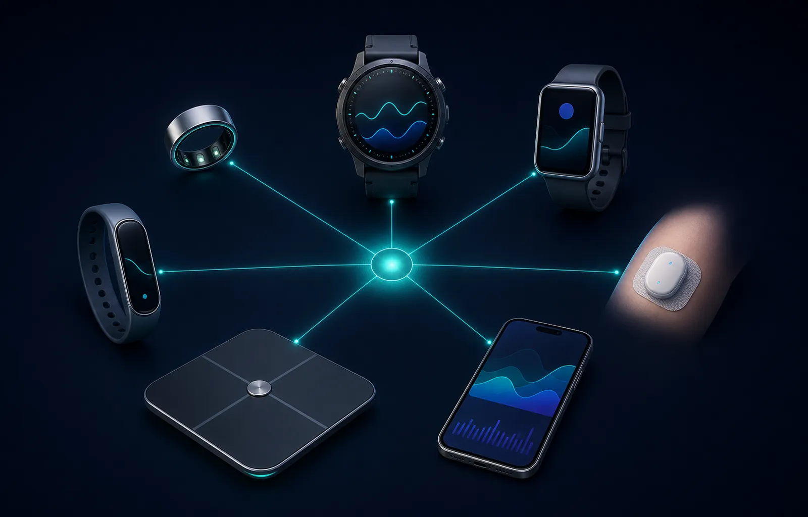 A constellation of wearable devices connected to a central node